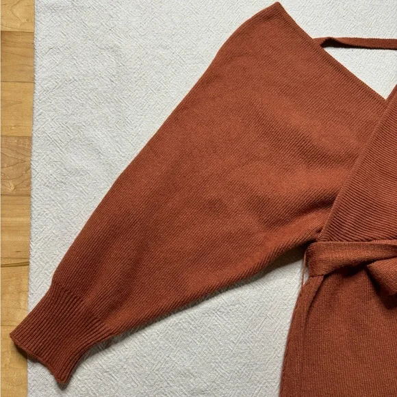 Lulus Modena Rust Brown Knit Dolman Sleeve Bodycon Sweater Dress M - Picture 5 of 8